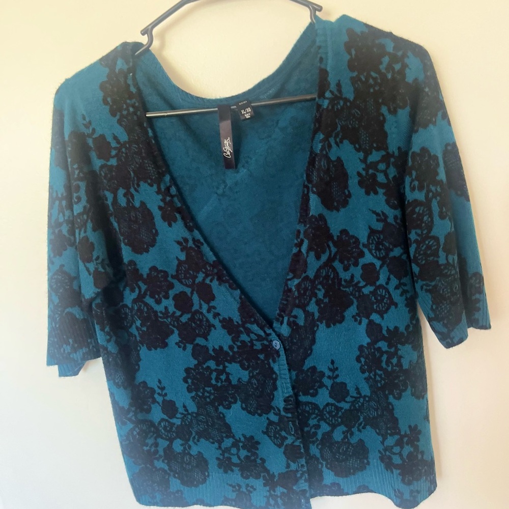 Teal and Black Floral Cardigan